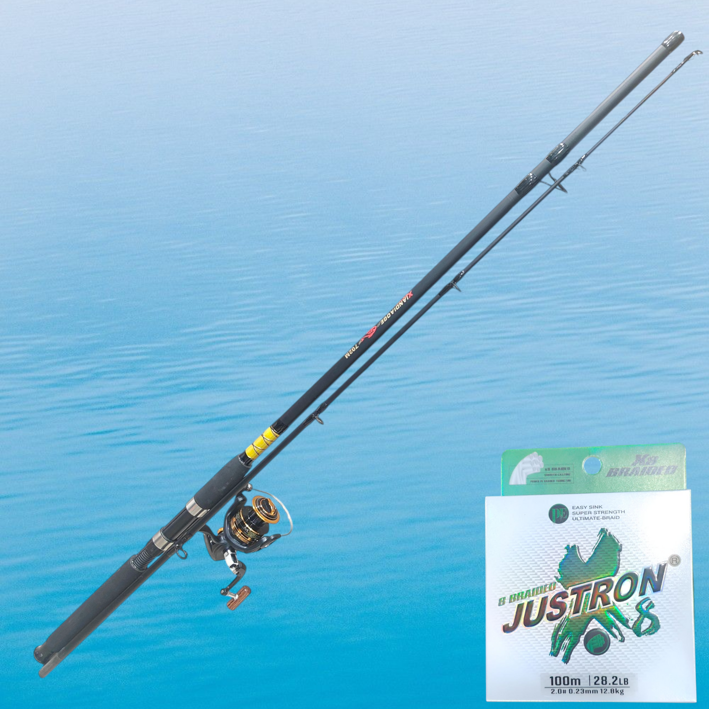 Aqua Strike 6ft carbon spinning fishing rod and 4000 series reel combo with braided line for freshwater and saltwater use"