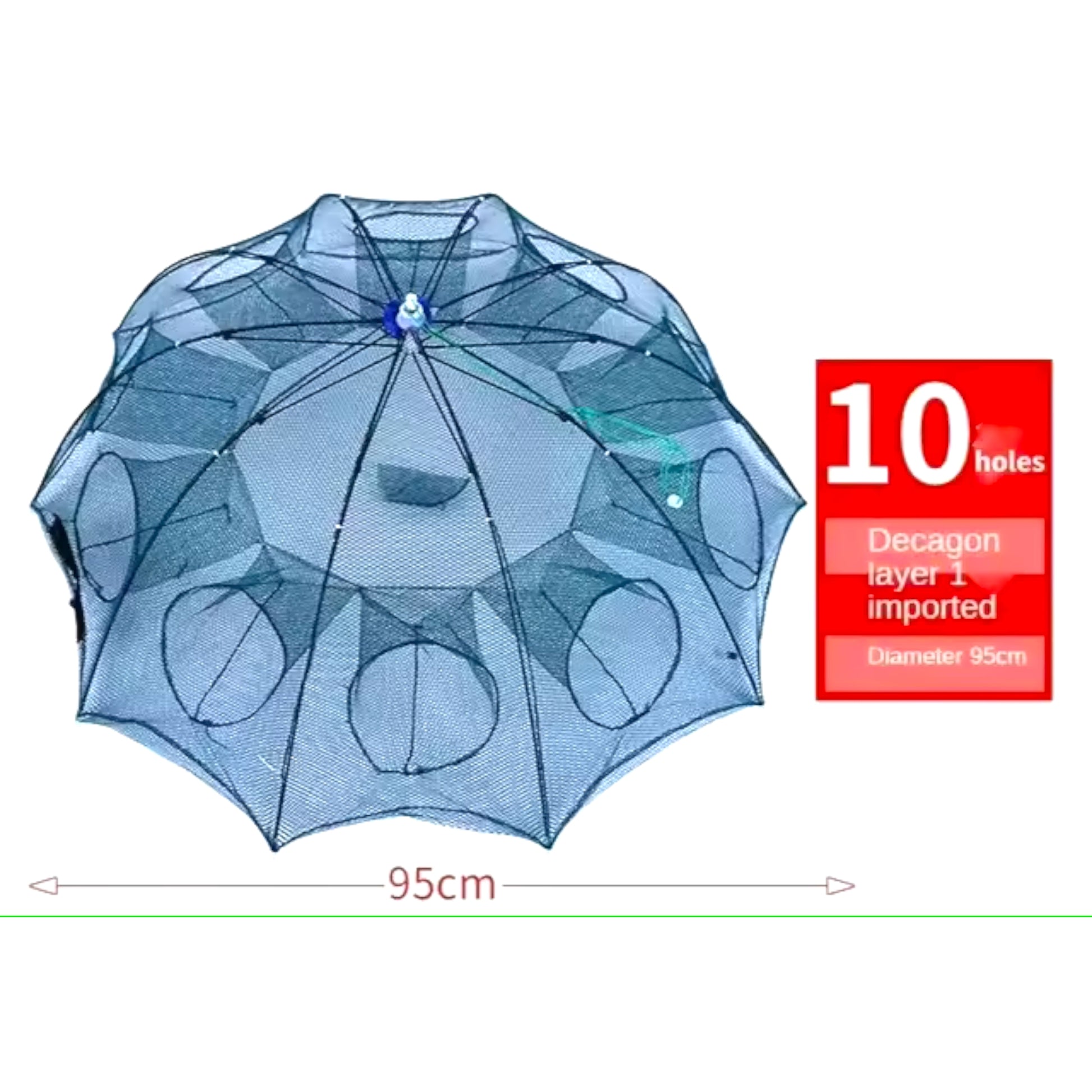 Top Angle View of 10-Hole Crab Trap Net – Foldable & Efficient