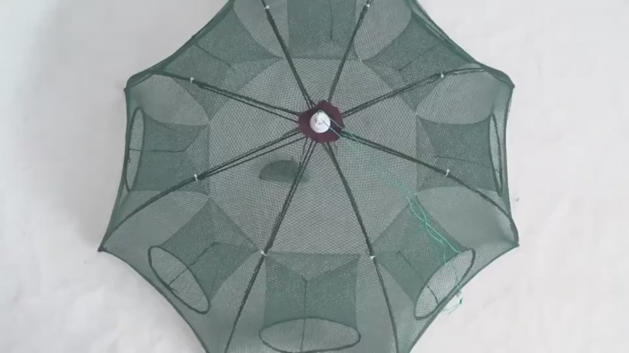 Fiszon Foldable Umbrella Crab Trap Demo – Live Catch, Setup & Usage Guide for Crabs, Shrimps, and Small Fish in Rivers & Coastal Waters