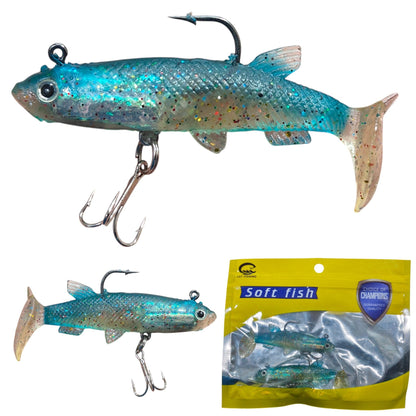 8cm Lifelike Fishing Lure, 2pcs Soft Bait with Glitter and Hooks.