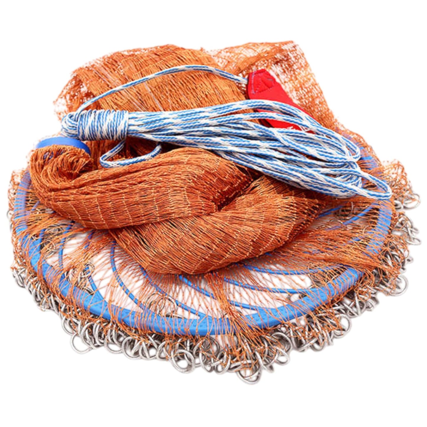 Folded 8ft fishing net with high-strength hand rope and reinforced design