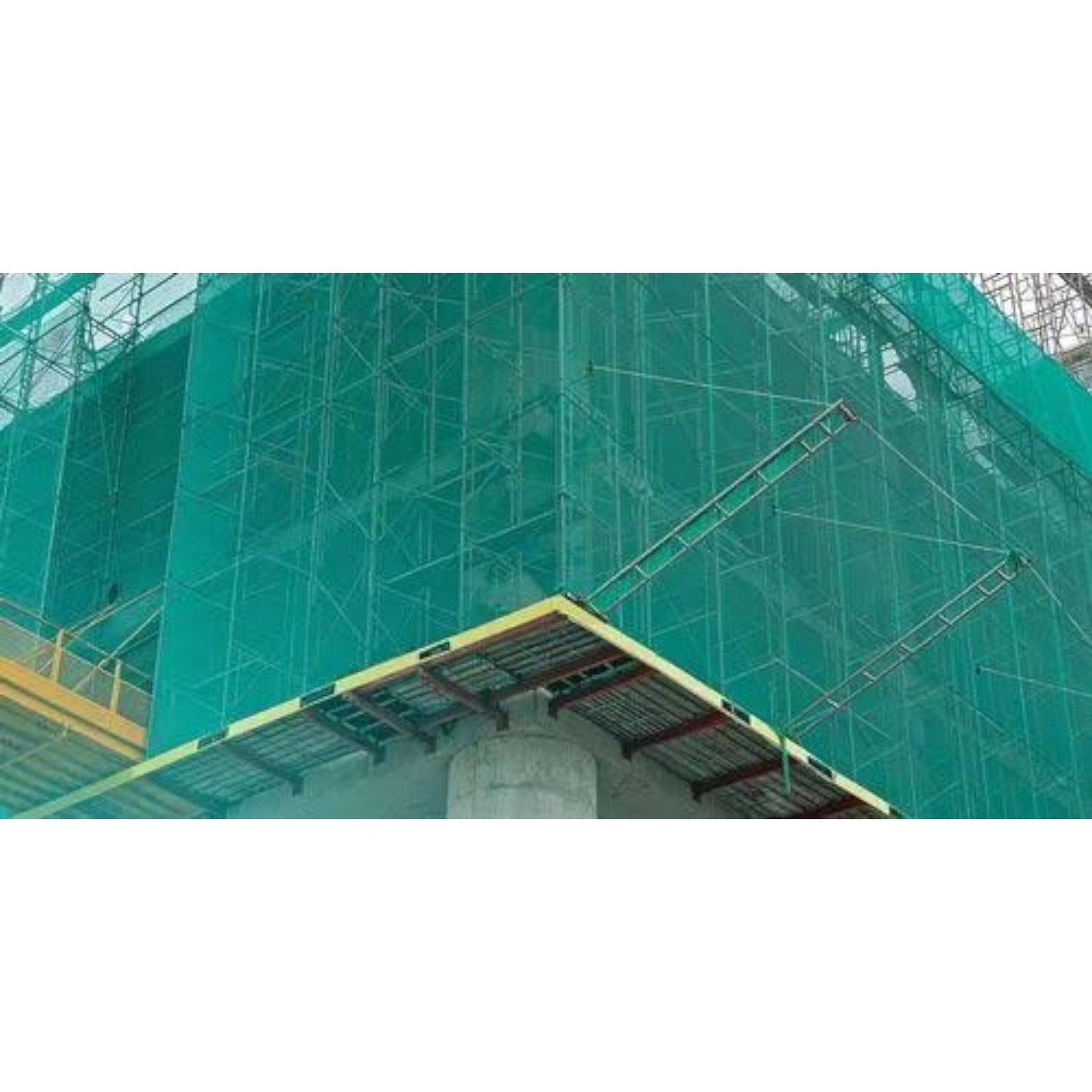 Green Mono Shade Safety Net – 5m x 50m for UV Protection & Worker Safety.