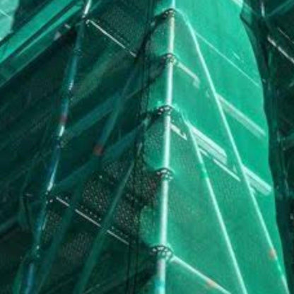 Green Mono Shade Safety Net – 5m x 50m for UV Protection & Worker Safety.