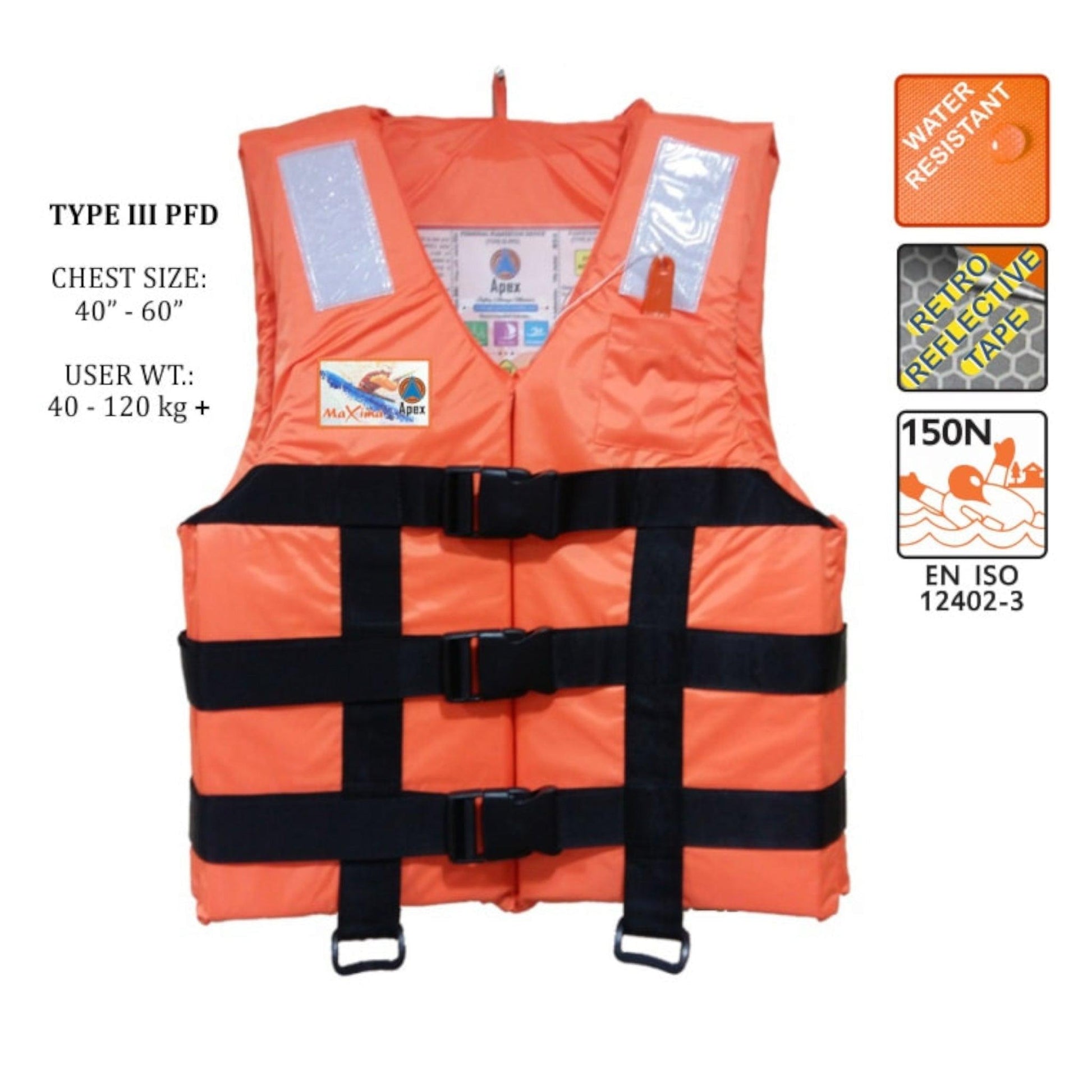 Maxima Guard Safety Life Jacket – Adjustable Chest, EN ISO 12402-3 Certified.