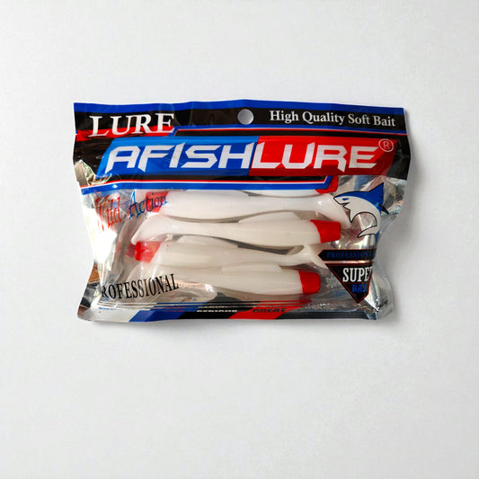 Pack of AFISHLURE high quality soft bait lures featuring red head and white body design, ideal for professional fishing.