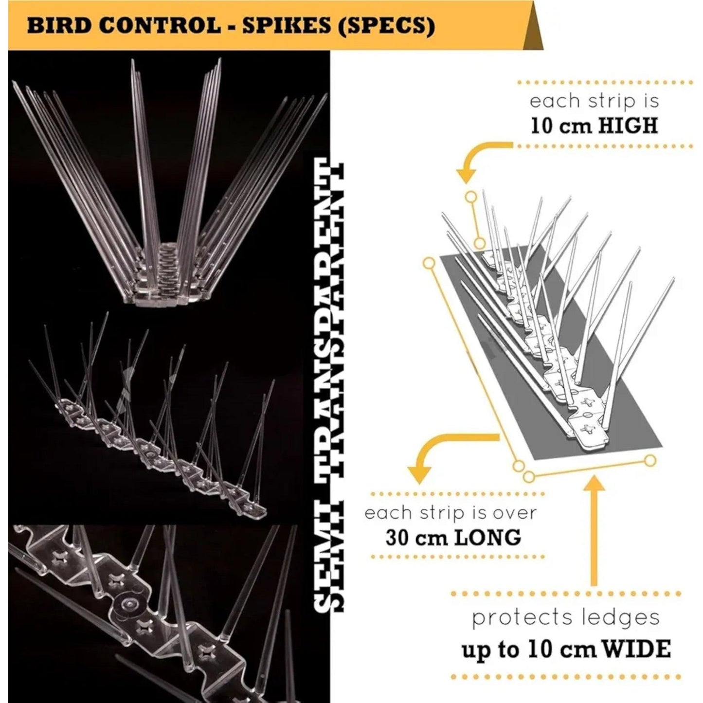 Anti-Bird Spikes – Durable Polycarbonate, UV-Resistant for Rooftops & Balconies.