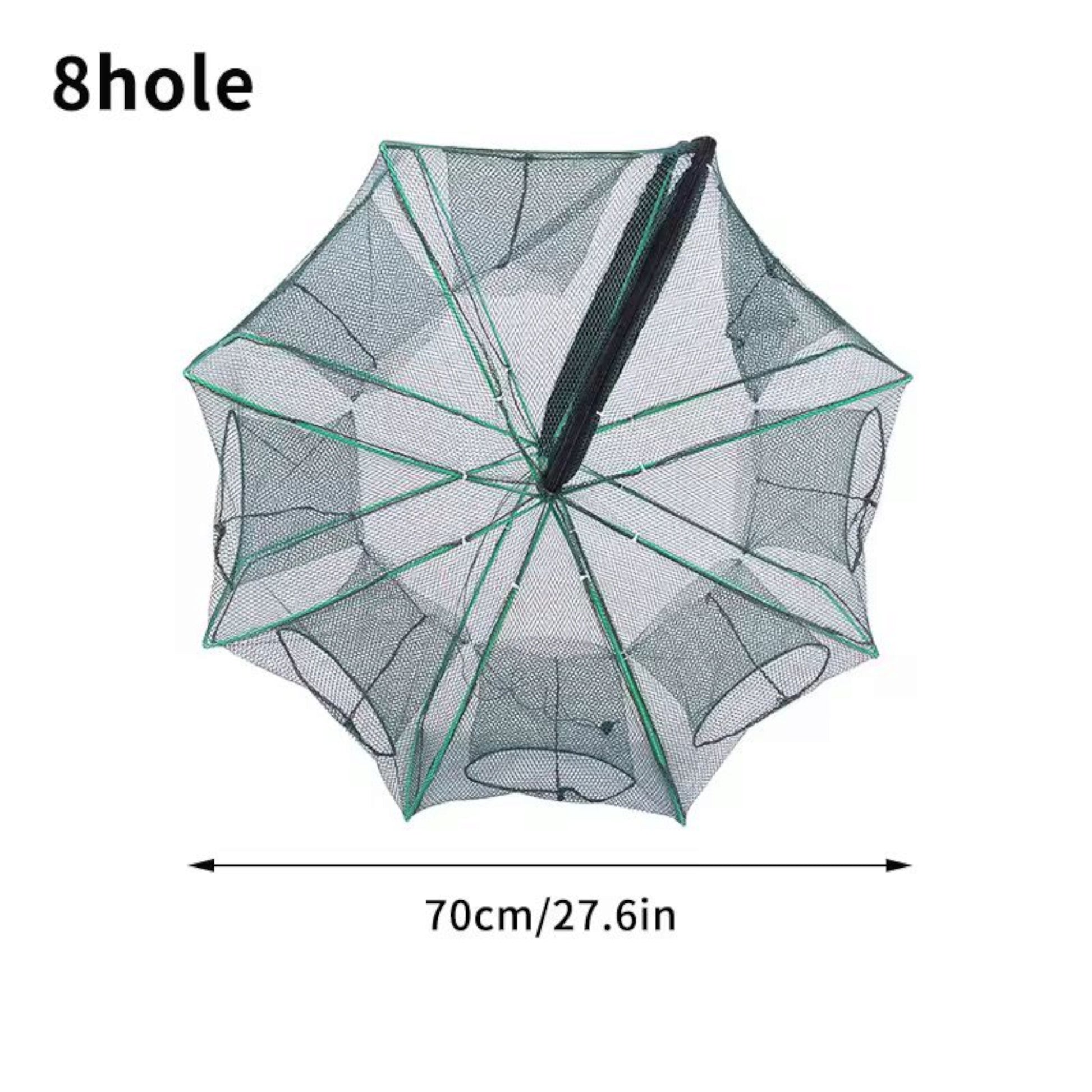 Zoomed-in view of the net's multiple entry pockets and durable nylon mesh, designed to let aquatic animals in and prevent escape