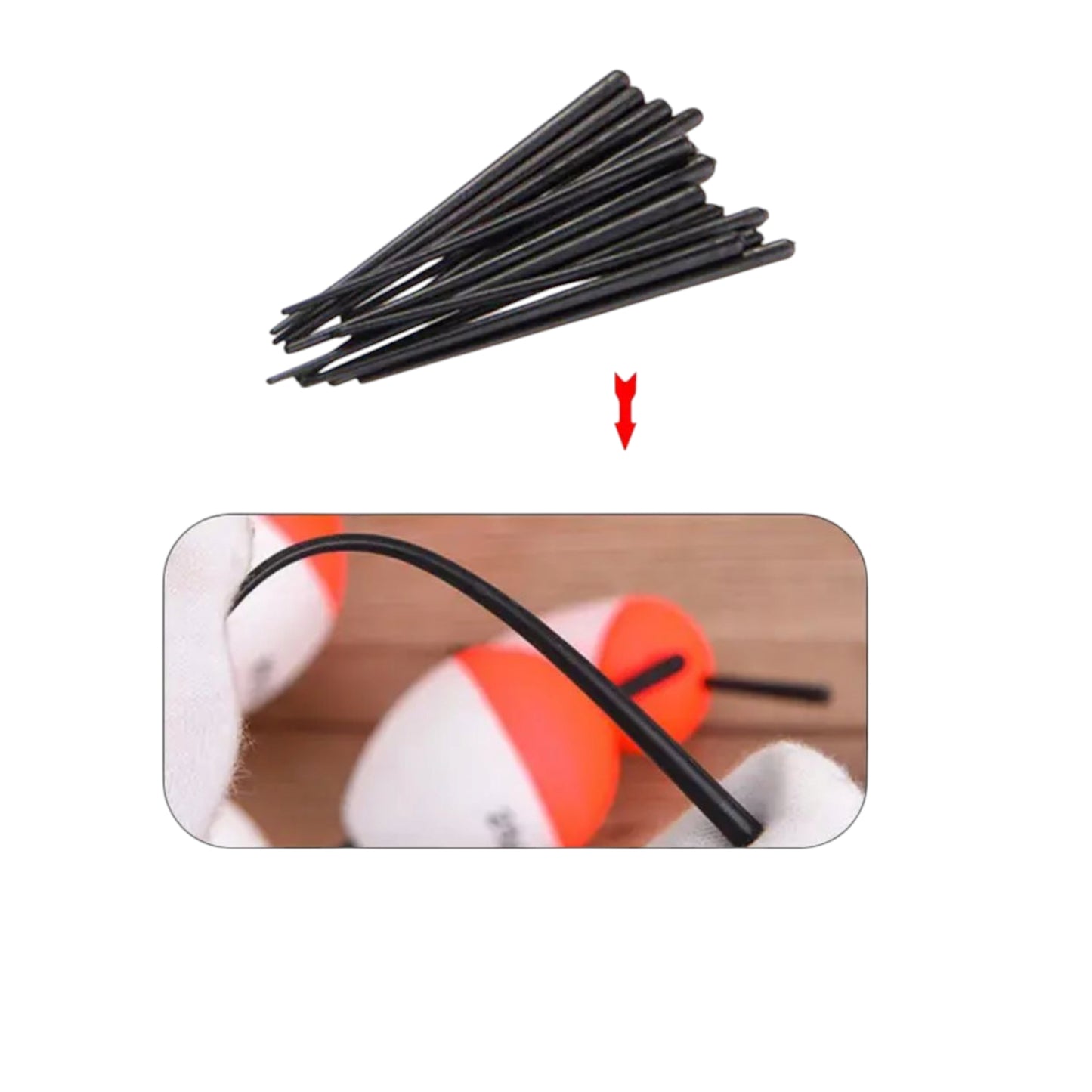 Set of fishing floats featuring a red top and white base, ideal for various fishing techniques.
