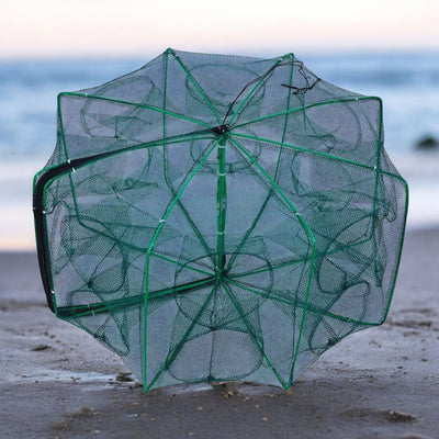 Fiszon 12 hole foldable fishing trap net with automatic umbrella design and zipper bottom, ideal for catching fish, crab, shrimp and lobster in rivers and lakes