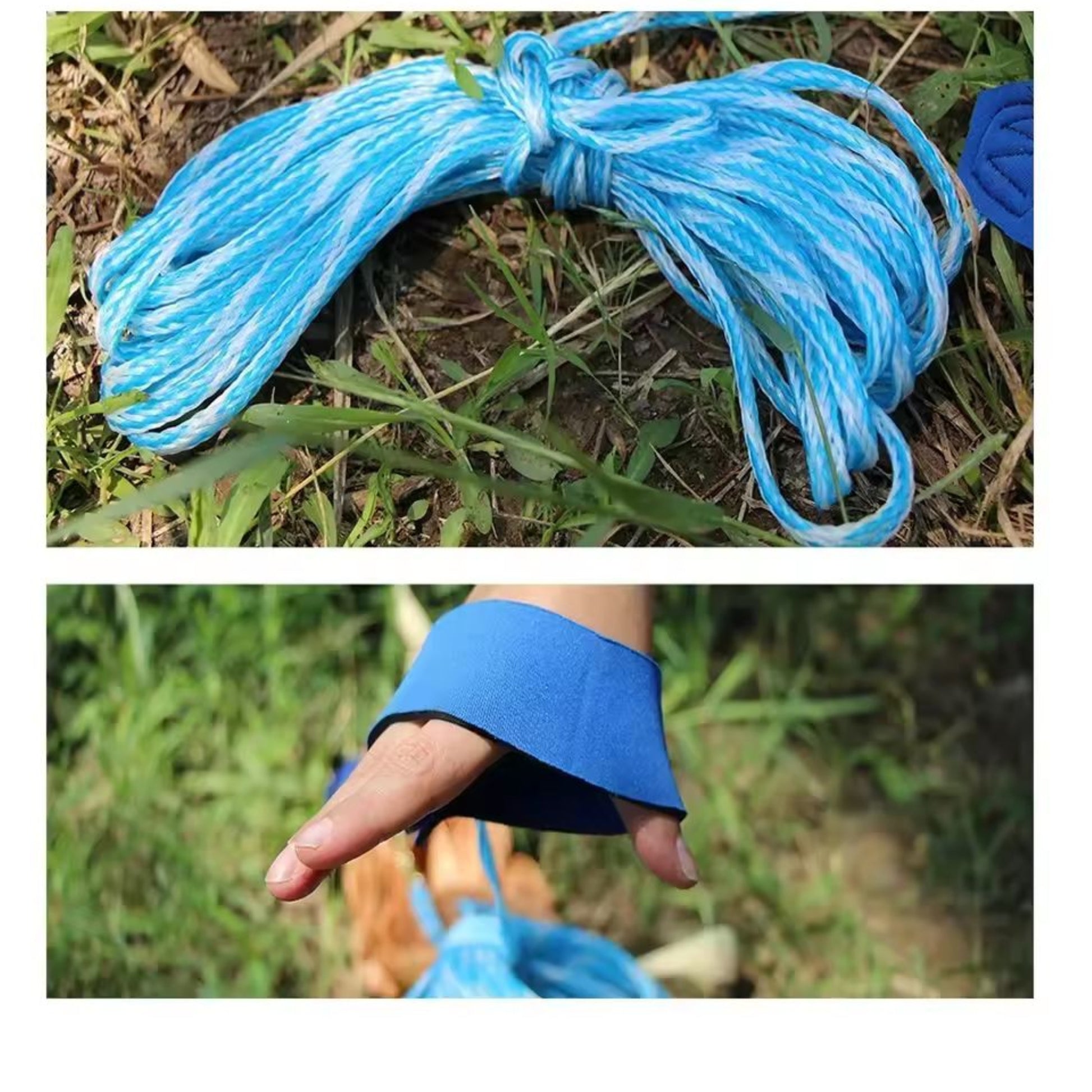 Durable blue throwing rope and comfortable wrist strap for nylon hand cast net
