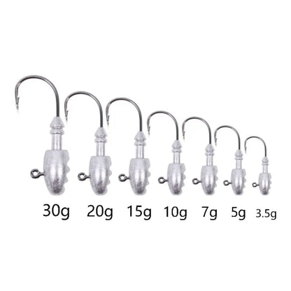 Anti-slip double barb detail on jig head for secure soft bait holding – corrosion-resistant and perfect for pro anglers.