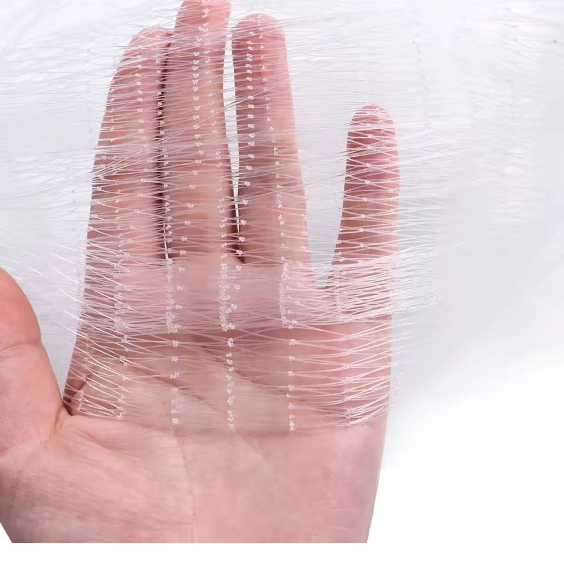 Fine transparent nylon monofilament mesh showing strong and invisible fishing net threads