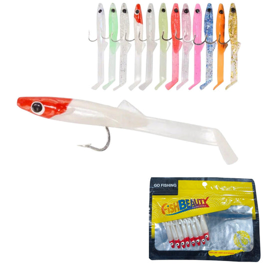 6.5cm Red & White Soft Eel Fishing Lures - Pack of 8.