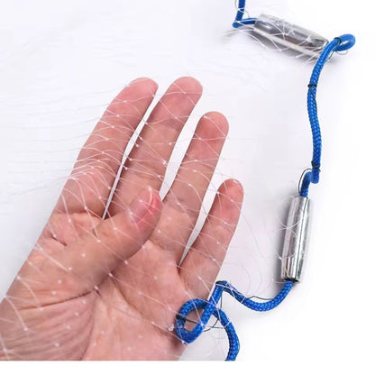 Lead sinkers attached to strong blue nylon rope for fast sinking fishing cast net